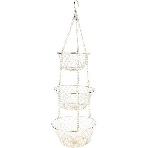 Paniers à fruits suspendus multifonctions à 3 niveaux, amovibles, pour le rangement des fruits et légumes dans le potager jardin. (1/5)