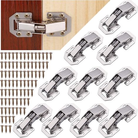 10pcs Charniere Porte Placard avec Vis de Charnière, Charnière Invisible, Charniere à Fermeture Douce Porte Placard Cuisine, 90 Degré Charniere pour Porte Meuble, Charniere Commode Salle de Bain (1/5)