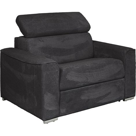 Poltrona letto express in velluto a coste grigio Rete a doghe larghe 70 cm Materasso 14 cm - VIZIR