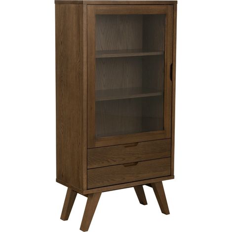 Estantería Norsica Albene 108, Marrón, Con puertas, Cerrable, Con cajones, Vidrio templado, Aglomerado laminado, Número de puertas: 0, Número de cajones: 0, 145x72x36cm, Parcialmente montado