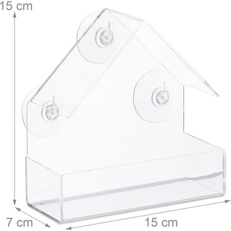 Lot de 2 mangeoires à oiseaux transparentes design en plastique pour fenêtre 20 x 10 x 10 cm en plastique transparent (1/2)