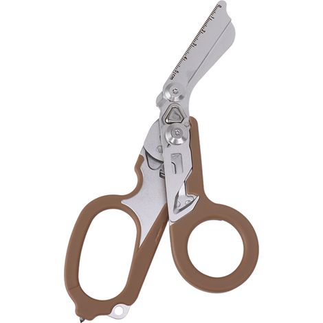 Ciseaux d'intervention d'urgence pliables avec coupe-anneau, brise-vitre et fonction de verrouillage pour une utilisation intérieure et extérieure, couleur sable (1/5)
