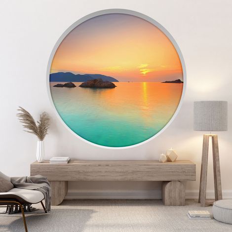 Stickers Trompe l'oeil Arche ronde - Vue mer - Diamètre 30 cm (1/4)