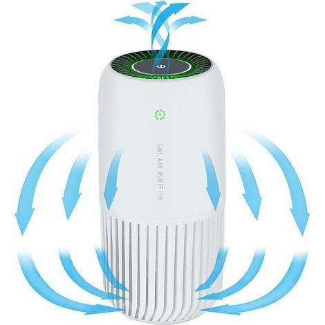 Purificatore d'Aria con Vero Filtro HEPA e Luce UV-C, Mini Purificatore d'Aria Elimina il 99,97% di Fumo, Allergeni e Polvere, Purificatore d'Aria per Auto e Ufficio (Bianco) (1/4)