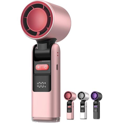 Mini Ventilateur Turbo avec Plaque Rafraîchissante Intégrée, Ventilateur USB Portable 3-en-1, 100 Vitesses, Lampe LED, 14h d’Autonomie – Rose