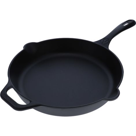 Victoria 36270 Poêle en Fonte Émaillée Induction 25cm, Convient pour le Feu, Barbecue, Four Noir (1/5)