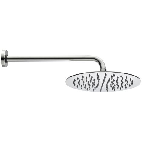 Braccio doccia Tetis con soffione tondo 25 cm in acciaio inox spessore 4 mm braccio doccia orizzontale 1/2"Mx1/2"M (1/2)
