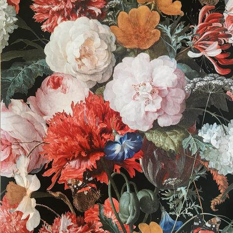 Floral Bouquet Wallpaper Nina Home Black Multicoloured Flower Natural (1/3)