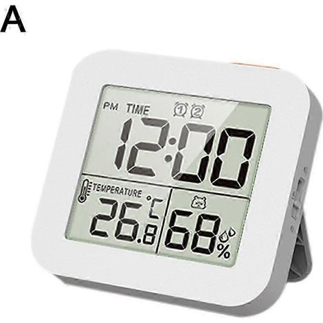 Horloge murale numérique LCD 26-27 pouces avec alarme, thermomètre, hygromètre, étanche, blanche (1/5)