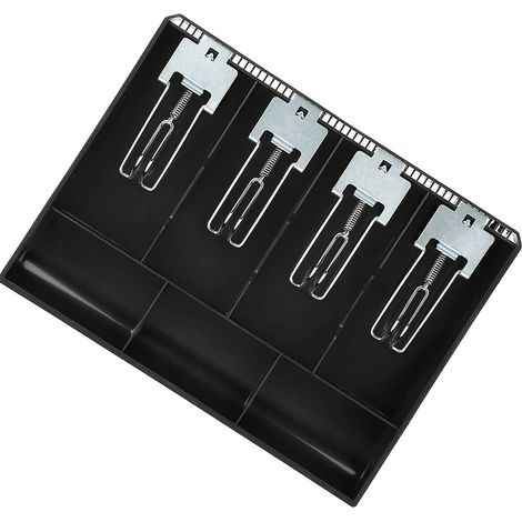 Tiroir Caisse Encaissable Insert Plateau Caissier 4 Compartiments avec Clip Métallique (Noir) (1/5)