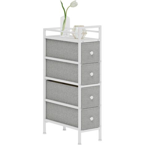 Commode à 4 tiroirs en tissu, structure en acier, idéale pour la chambre, les petits espaces, le salon ou le dressing, gris clair.