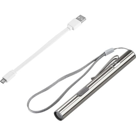Mini linterna portátil de bajo consumo, práctica linterna médica, recargable por USB, LED con clip de acero inoxidable (luz blanca, 1 unidad)