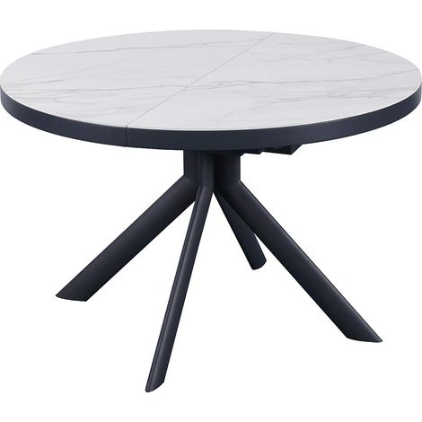 Tavolo da pranzo allungabile 4-6 persone in ceramica, MDF e metallo - Effetto marmo bianco e antracite - ZALYRA