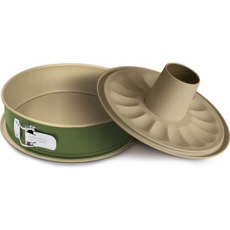 Guardini Bnat, Tortiera apribile 2 fondi 24cm, Fondo Salvagoccia, Acciaio con rivestimento antiaderente a base di Cera di Carnauba, Colore verde/beige (1/3)
