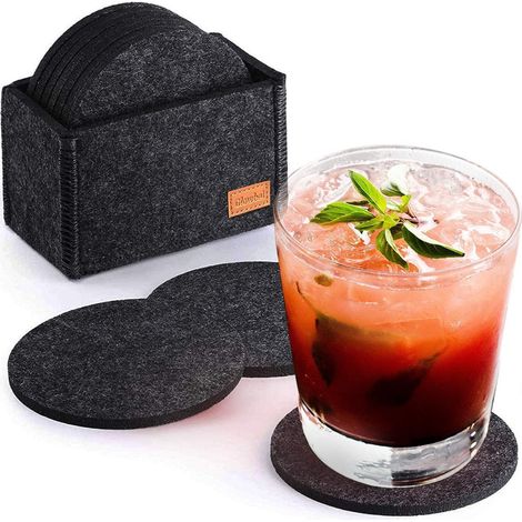Filz Untersetzer rund dunkelgrau 12er Set Glasuntersetzer Drink Bar Tassen (1/5)