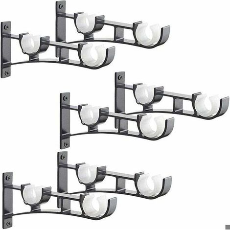 Support de tringle à rideau en métal - PZCC - 6 pièces - Double support - Alliage d'aluminium - Noir - Capacité 50 kg (1/4)