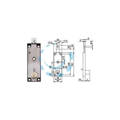 SERRATURA PER SERRANDE BASCULANTI CILNDRO FISSO QUADRO MANIGLIA 643 - mm.157x15x55h. (643150)