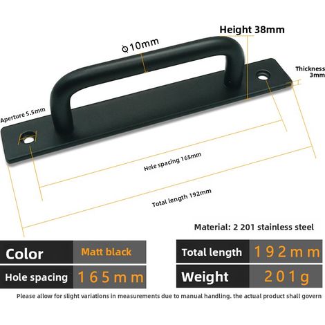 Poignée U en acier inoxydable noir mat 128x165x192mm sans perçage pour porte fenêtre balcon (1/4)