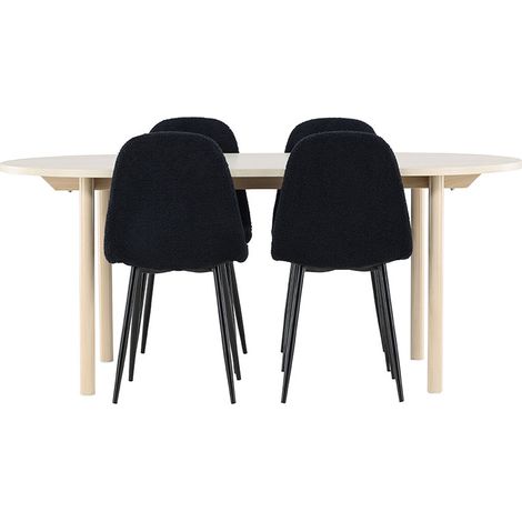 Andy Essgruppe Tisch 90x180cm und 4 Teddy Stühle whitewash.
