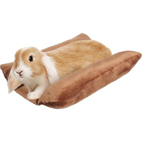 Kaninchenbett, 15,7 x 14 Zoll, gepolsterte und weiche Kaninchenwiege, Plüschkissen mit Baumwoll-Liegekissen, kleine Haustiermatte, geeignet zum Schlafen im Käfig in Innenräumen, hellbraun.