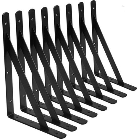 Équerres murales et d'angle, lot de 10, équerres triangulaires 150 x 95 mm, vis incluses, construction en acier pour usage intérieur et extérieur, noir (1/5)