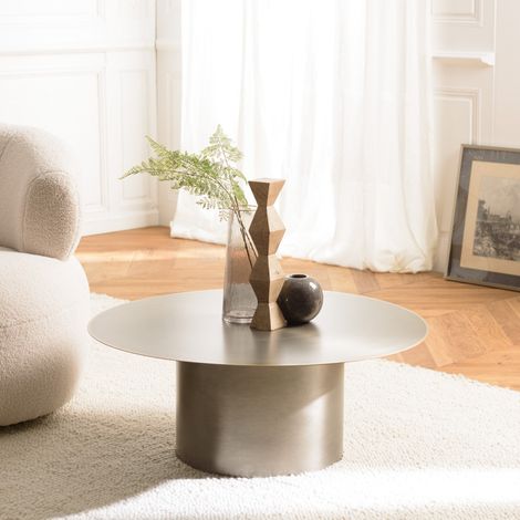 JAMES - Table basse ronde 80x80 en fer noir et bordure dorée JAMES (2 COLIS) (1/5)