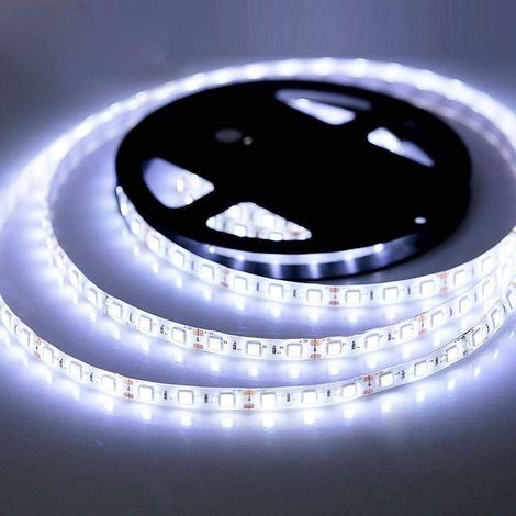 Bande LED blanc froid, 5 m (16,4 pi), 12 V, 6 500 K, SMD5050, 300 LED, étanche IP65, sécable et flexible, pour cuisine, bar, armoire, miroir (1/5)