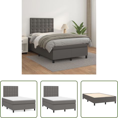 vidaXL Matratze - Boxspringbett mit Matratze Grau 120x200 cm Kunstleder (1/5)