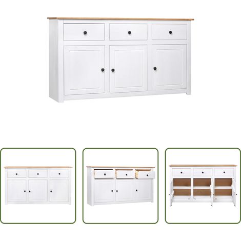 vidaXL Bois de pin - Buffet Blanc 135x40x80 cm Pin solide Gamme Panama (1/5)