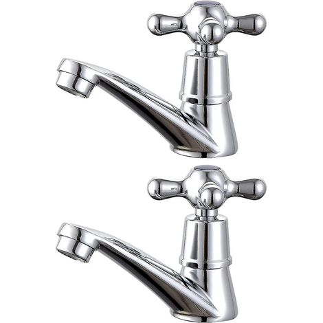 Lot de 2 mitigeurs chromés pour lavabo avec poignées en croix, robinets de lavabo pour eau chaude et froide (1/5)