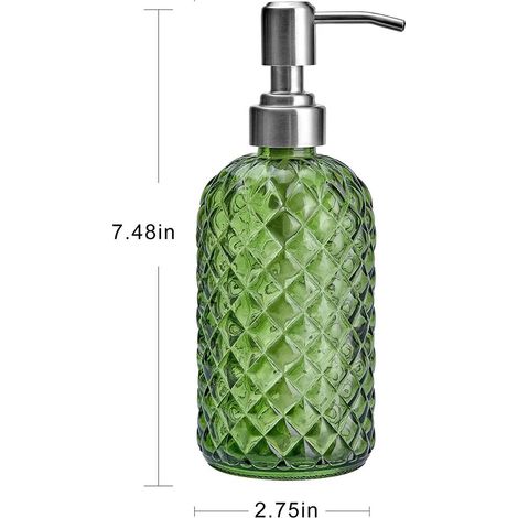 Distributeur de savon en verre (350 ml, vert) avec pompe en acier inoxydable. Flacon distributeur de savon liquide rechargeable. Accessoire de salle de bain. (1/5)
