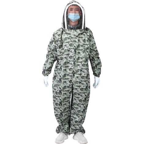 Combinaison d'apiculteur avec double fermeture éclair et gants inclus - Protection intégrale pour l'apiculture (Taille XXL) (1/5)