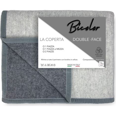 COPERTA BICOLOR in vera pura LANA vergine morbida e calda GRIGIO Melange 1 PIAZZA (1/5)