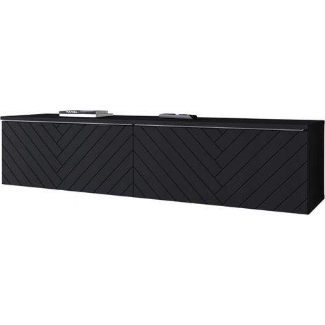 Moderner TV-Schrank 140 cm, grifflos, matt, Fronten aus MDF im Fischgrätmuster (1/5)