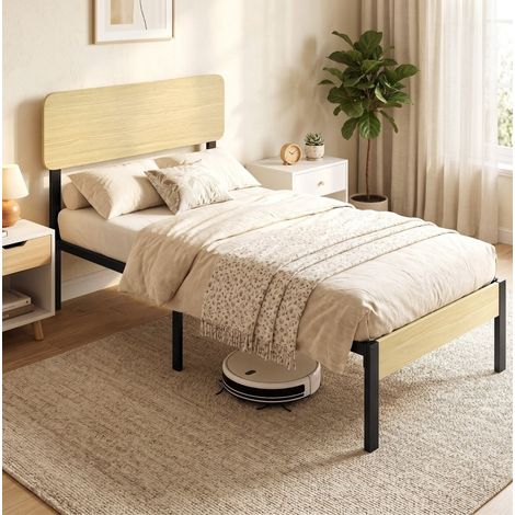 MEUBLIV Bett 90x200 cm in Naturholzoptik – Kopfteil, Stauraum unter dem Bett, ohne Matratze (1/5)