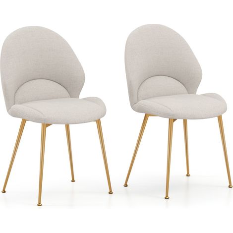 Set di 2 sedie da pranzo con schienale curvo imbottite, Sedie moderne senza braccioli con piedini regolabili Grigio (1/4)