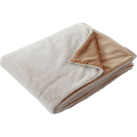 Plaid effet fourrure flanelle 125x150cm - 125x150cm - Beige (1/3)