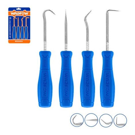 Set 4 piezas herramientas de gancho WADFOW, acero al carbono, mango de PP, ideal bricolaje (1/4)