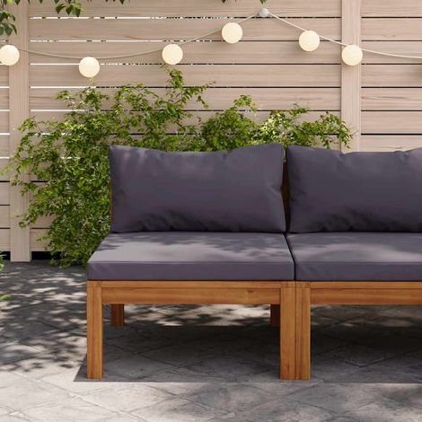 Modulares Mittelsofa mit Dunkelgrauen Kissen Massivholz Akazie