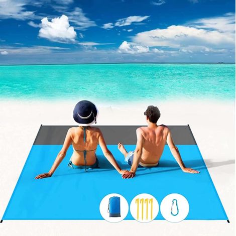 Couverture de plage imperméable et anti-sable, 200 x 210 cm, pour 4 à 7 adultes, grande taille, légère et imperméable. (1/5)