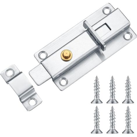 Serrure de porte de 4 pouces, serrure de porte de jardin, loquet de porte en acier inoxydable, loquet de porte à boulon, serrure de porte coulissante avec trou de cadenas pour porte en bois (1/5)
