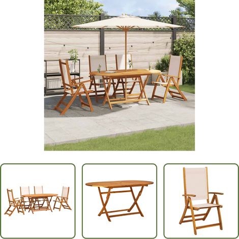 vidaXL Bois d'acacia - Ensemble à manger de jardin 5pcs bois d'acacia solide textilène (1/5)