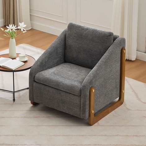 Sessel 73,5 x 73,5 x 73,5 cm, kompaktes Holzgestell, grauer Chenille-Stoff, minimalistischer Stil