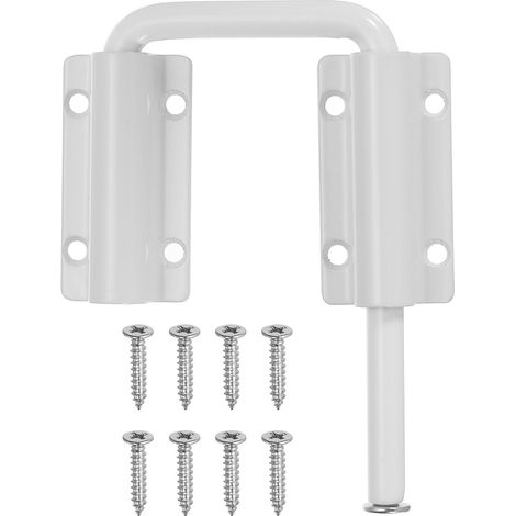 Verrou de porte coulissante de terrasse, 6,5 cm, blanc, en forme de U, convient pour fenêtre/écran/grange/jardin/clôture/abri de jardin (1/5)