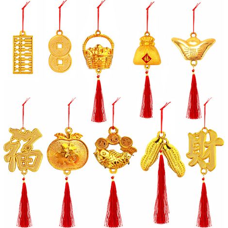 Pendentifs et décorations pour le Nouvel An chinois : ornements porte-bonheur à suspendre pour la fête du printemps (assortiment). (1/2)