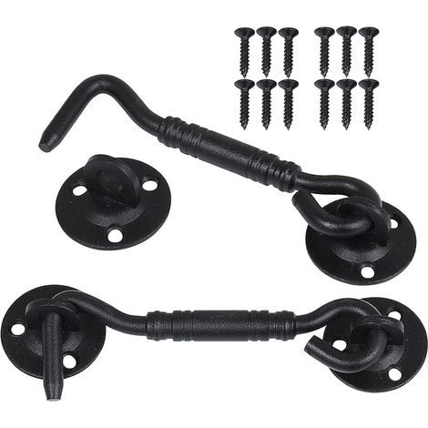 2 ganci per cabina, supporto per finestra, gancio di chiusura per porta, fermo in acciaio inossidabile per porta di capanno, porta di garage, finestre di cabina, 10 cm (nero) (1/5)