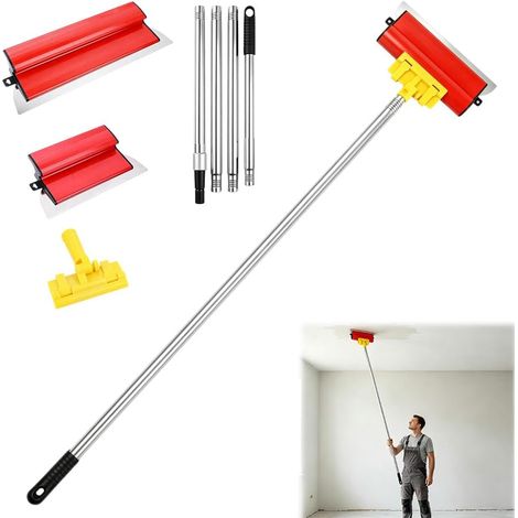 Couteau a Enduire, Spatule Enduit Lissage Set avec 1.6m Manche Télescopique, 25 cm, 40 cm Acier Inoxydable Lame a Enduire pour le Plâtrage de Plafond et Mur (1/5)