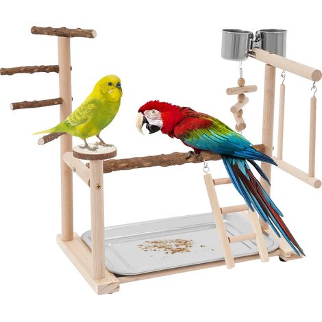Soporte de juego para pájaros, construcción de madera, 76 cm de altura, atractivo para loros, materiales no tóxicos y seguros, cómodo para hacer ejercicio. (1/5)