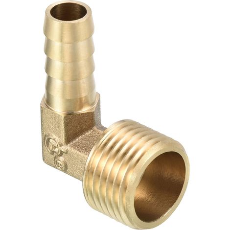 Raccord Cannelé 10mm Barbelé à 1/2" PT Mâle Filetage Tuyau x 1PCS 90 Degré Coude Laiton Barbillon pour Air Eau Carburant Pneumatique Tuyau, Or - (1/5)