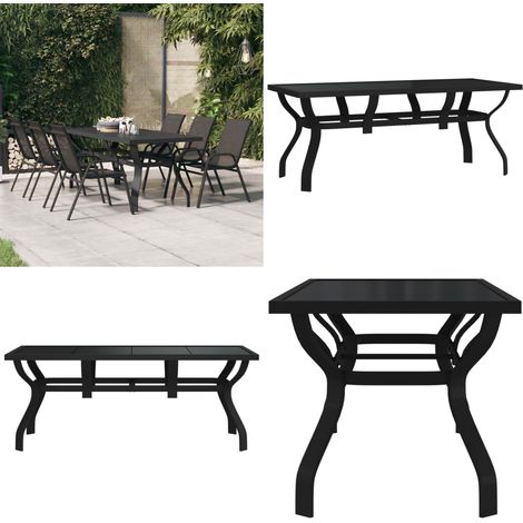 Tavolo da Giardino Nero 180x80x70 cm in Acciaio e Vetro - Tavolo da esterno - Tavolo in acciaio